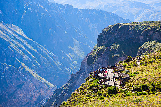 Tourists at the Cruz Del Condor viewpoint, Colca canyon, Peru